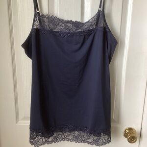 MAURICES: lace trim silky Cami navy blue 2X